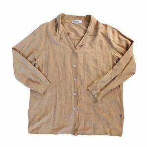 VTG linen silk blend flowy neutral button down casual lagenlook shirt sz 3/XL